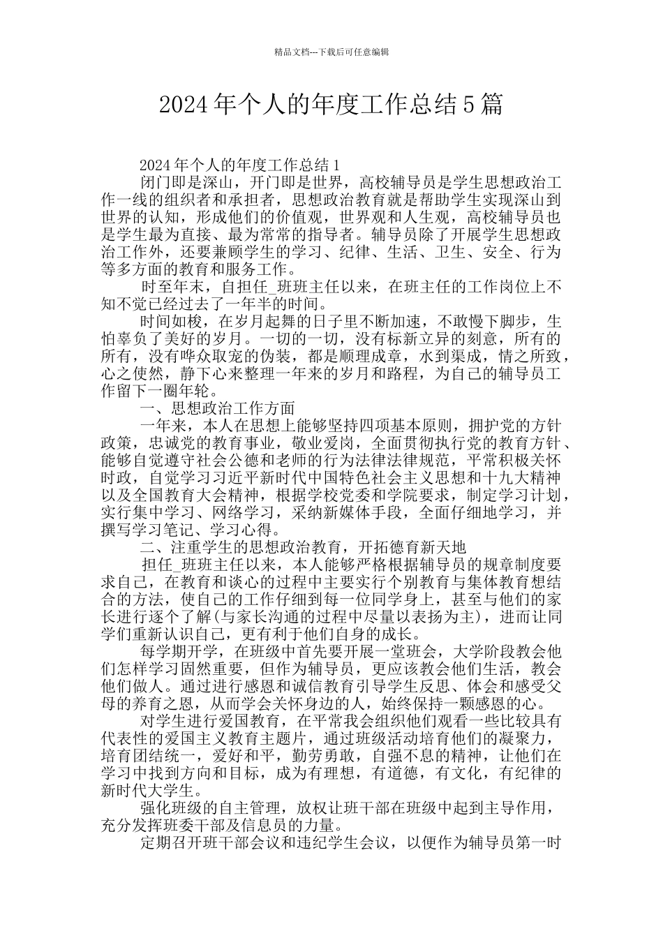 2024年个人的年度工作总结5篇_第1页