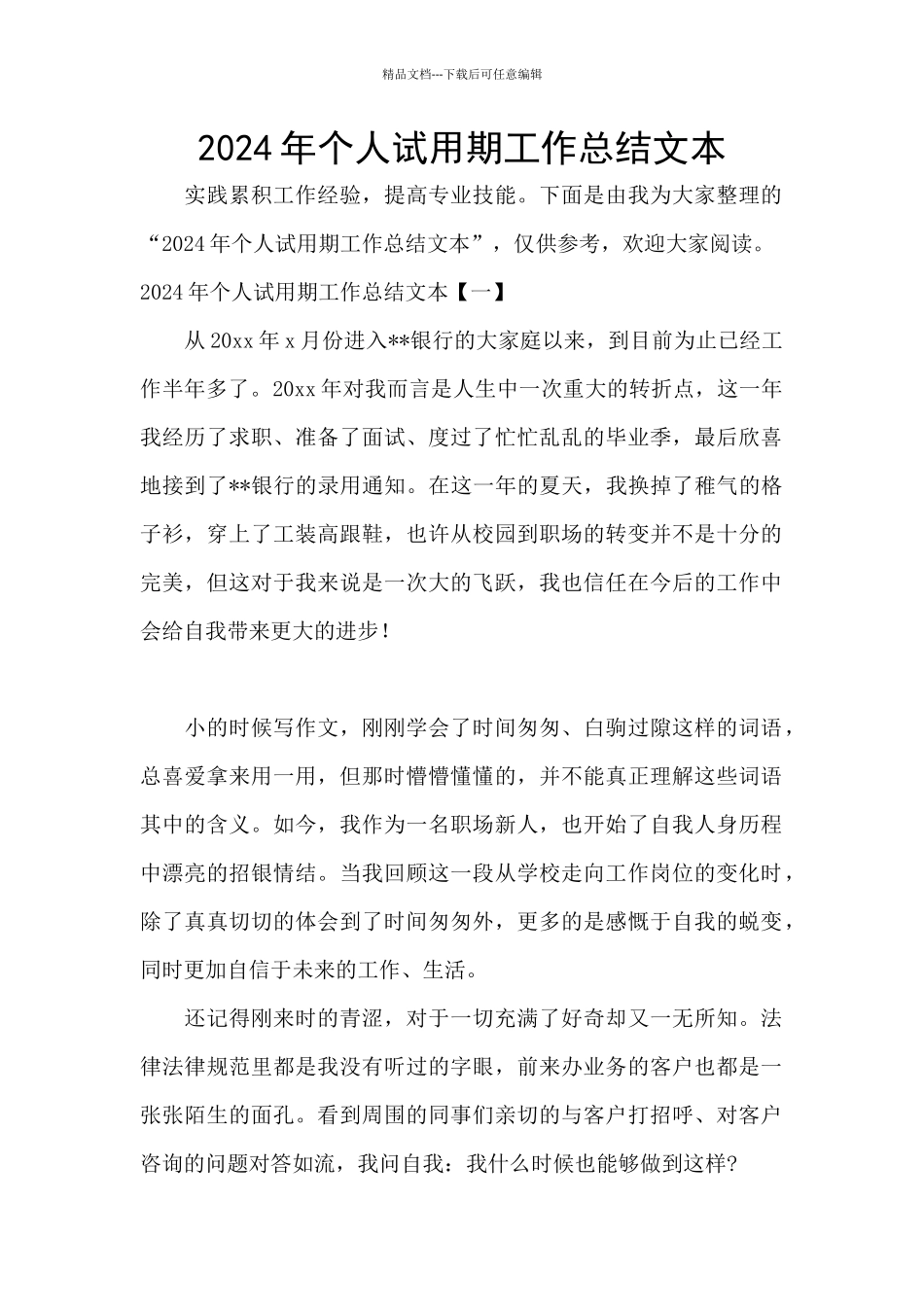 2024年个人试用期工作总结文本_第1页