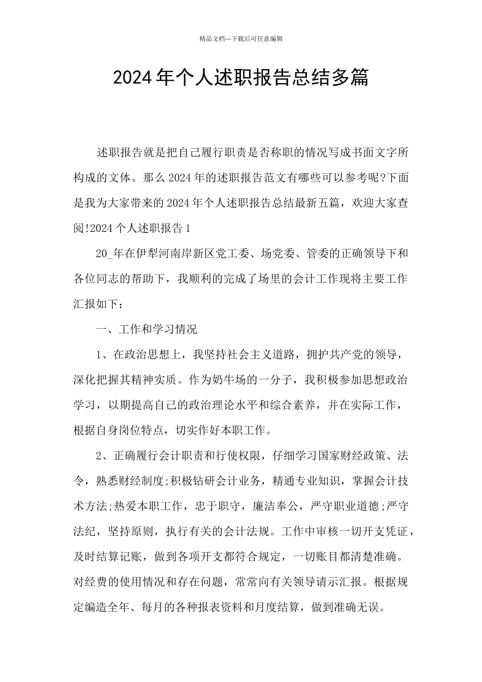 2024年个人述职报告总结多篇_第1页