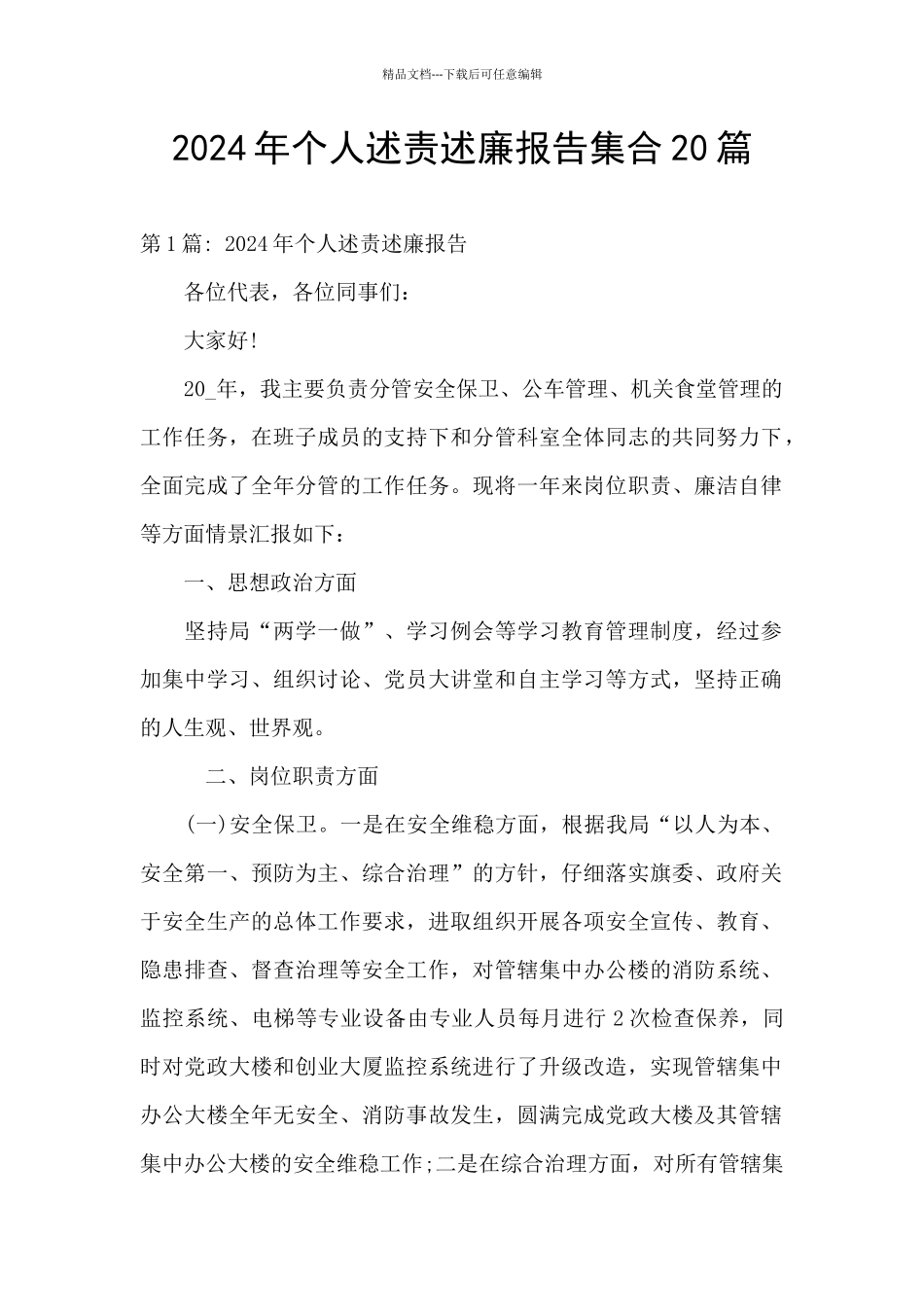 2024年个人述责述廉报告集合20篇_第1页