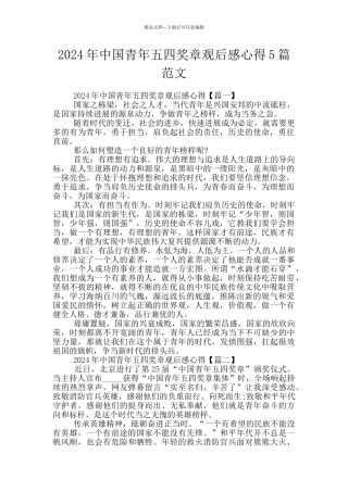 2024年中国青年五四奖章观后感心得5篇范文