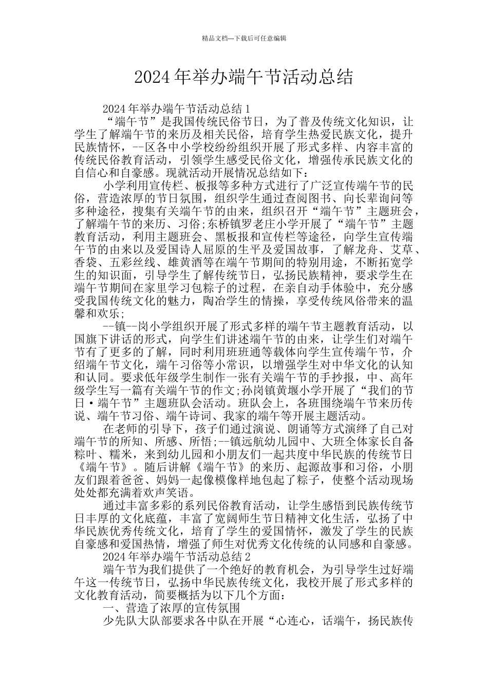2024年举办端午节活动总结_第1页