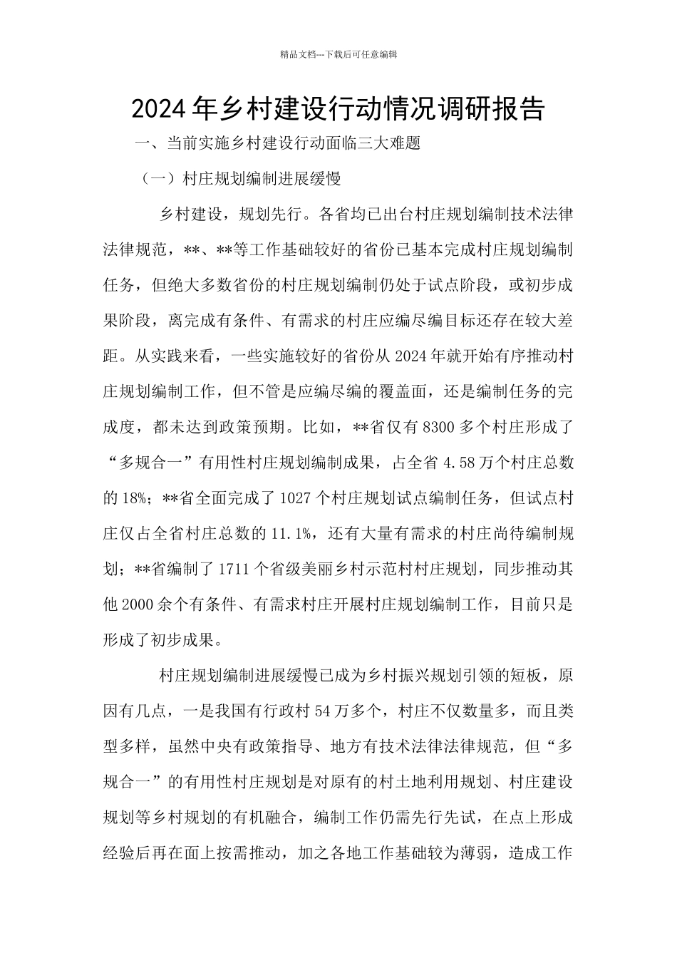 2024年乡村建设行动情况调研报告_第1页