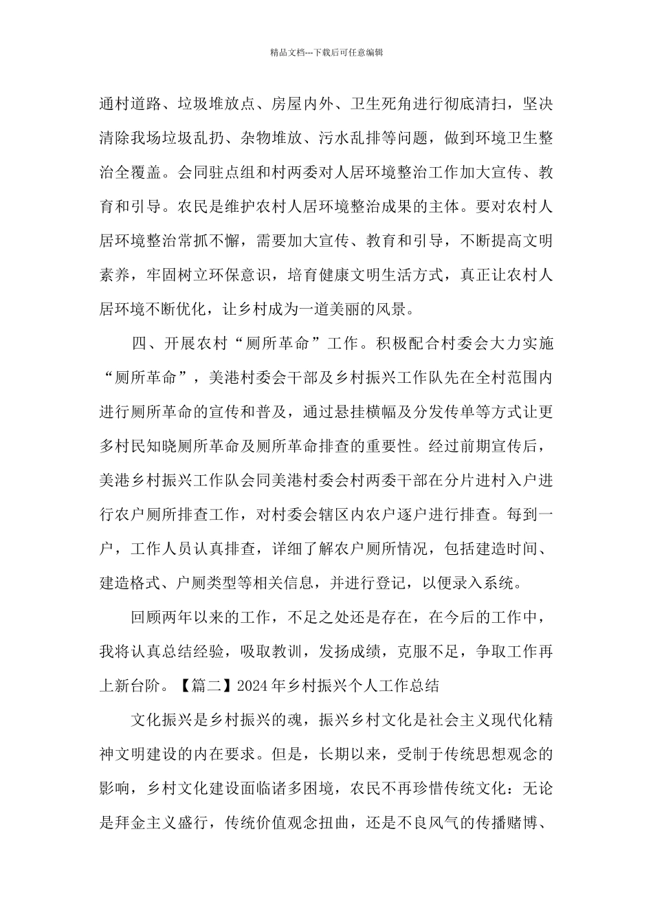 2024年乡村振兴个人工作总结五篇_第2页