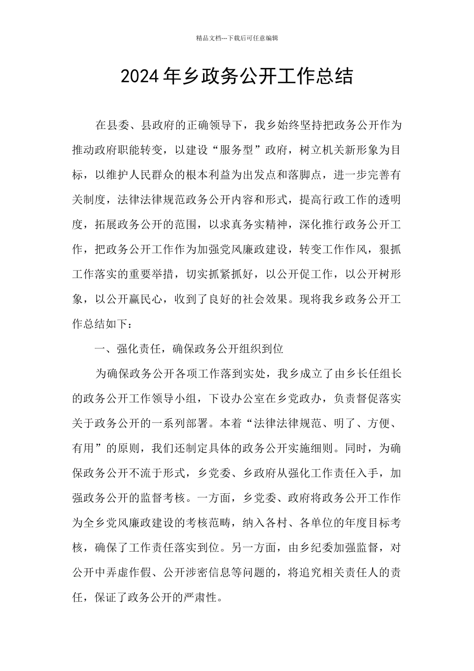 2024年乡政务公开工作总结_第1页