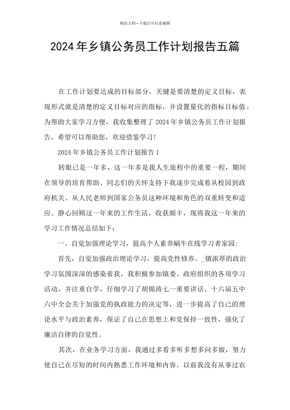 2024年乡镇公务员工作计划报告五篇_第1页