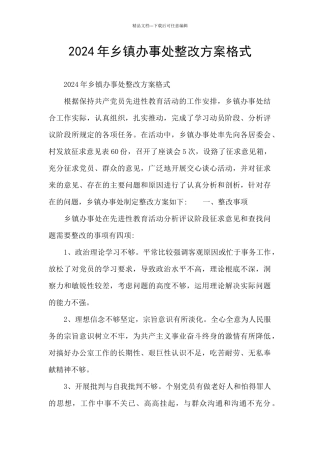 2024年乡镇办事处整改方案格式