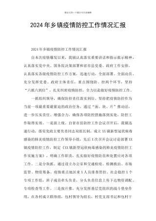 2024年乡镇疫情防控工作情况汇报
