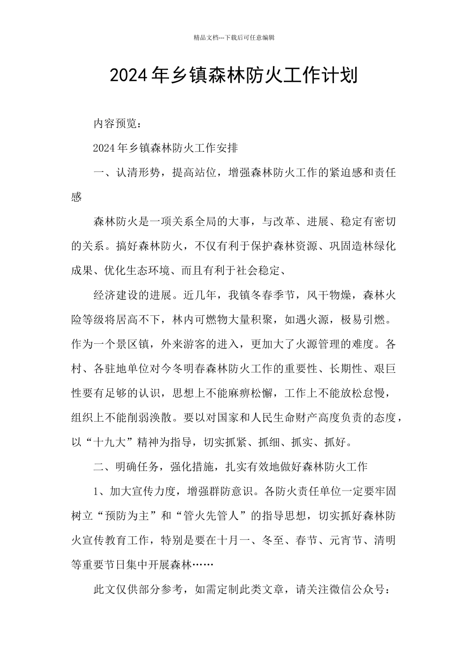 2024年乡镇森林防火工作计划_第1页