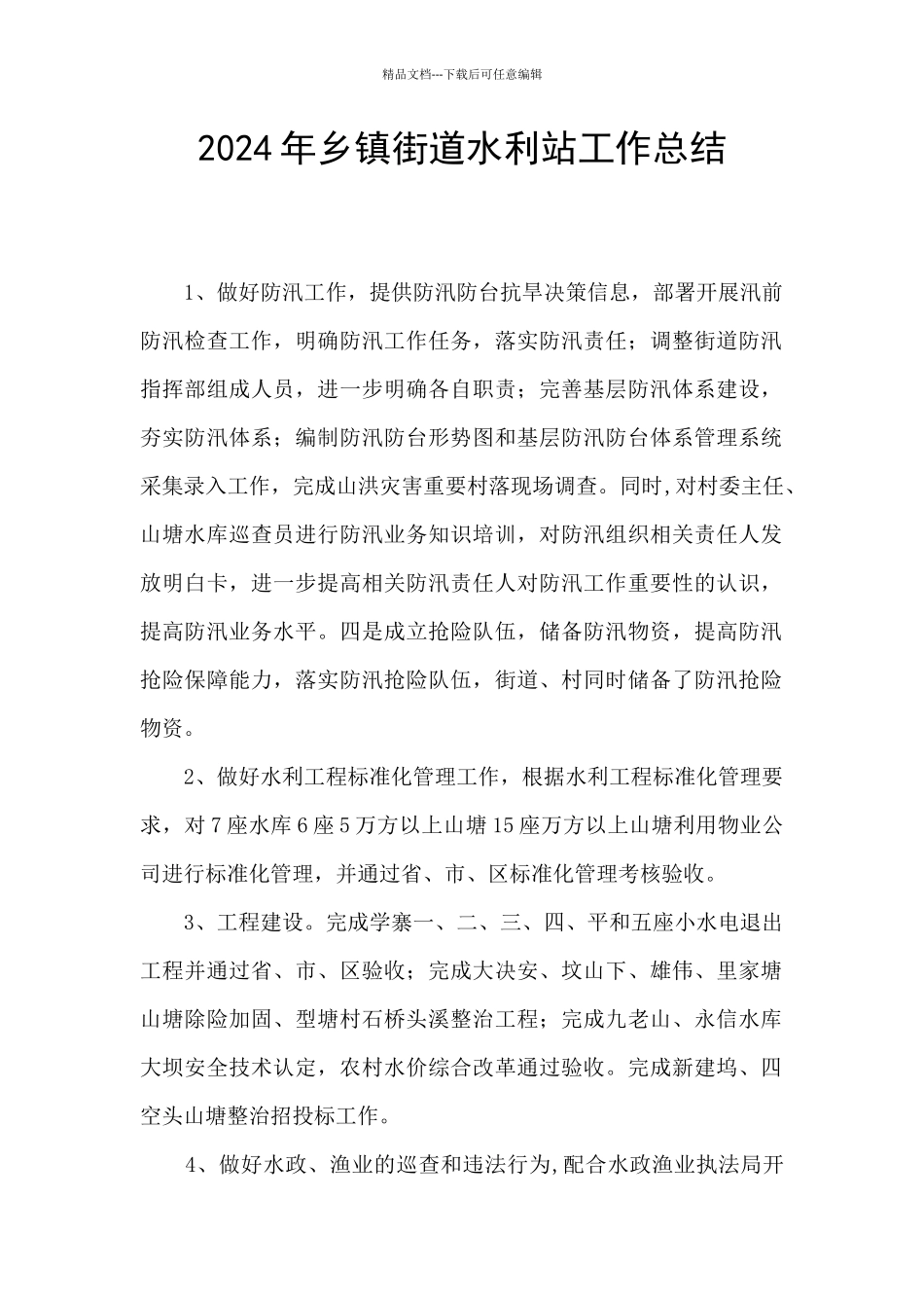 2024年乡镇街道水利站工作总结_第1页