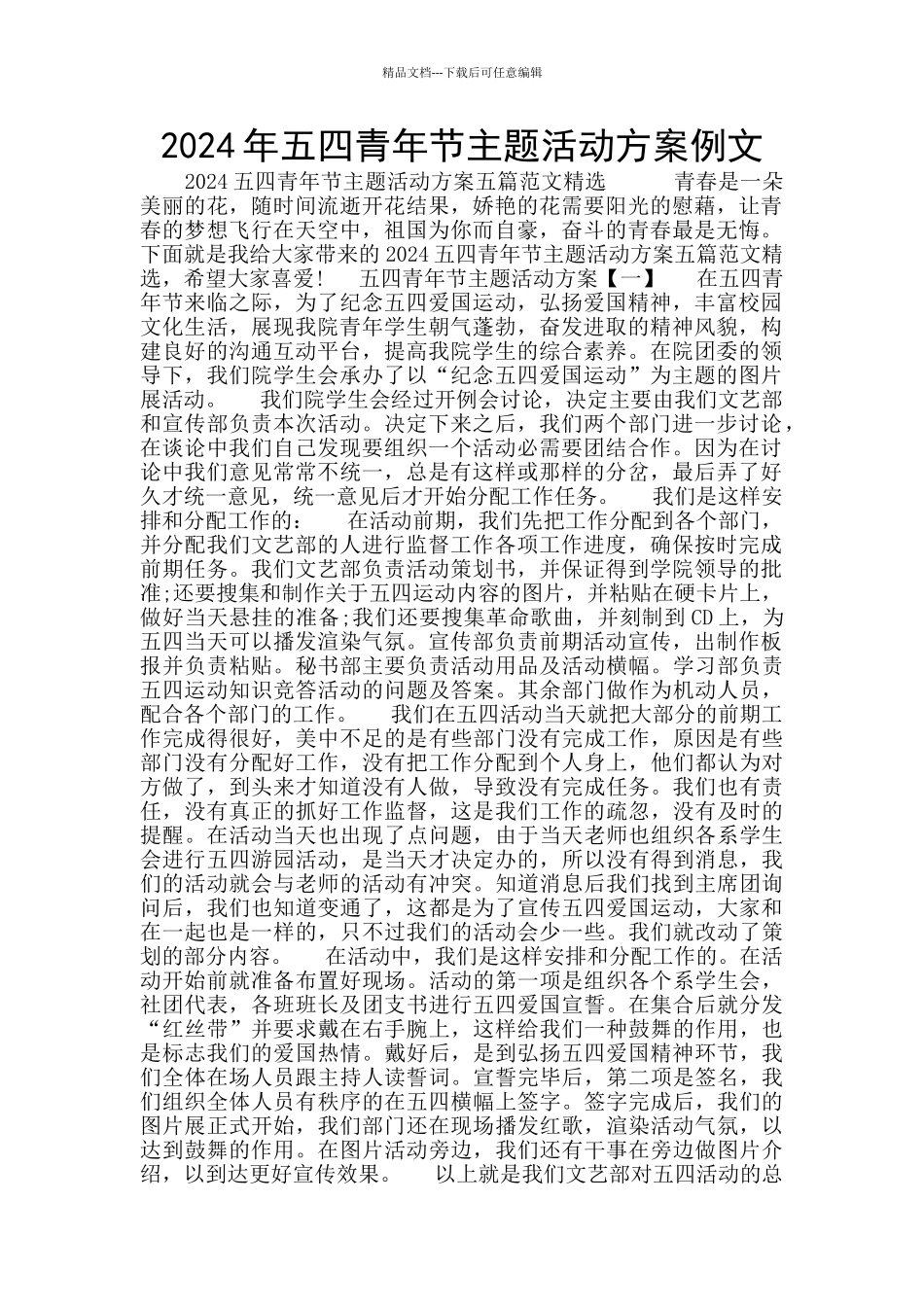 2024年五四青年节主题活动方案例文_第1页