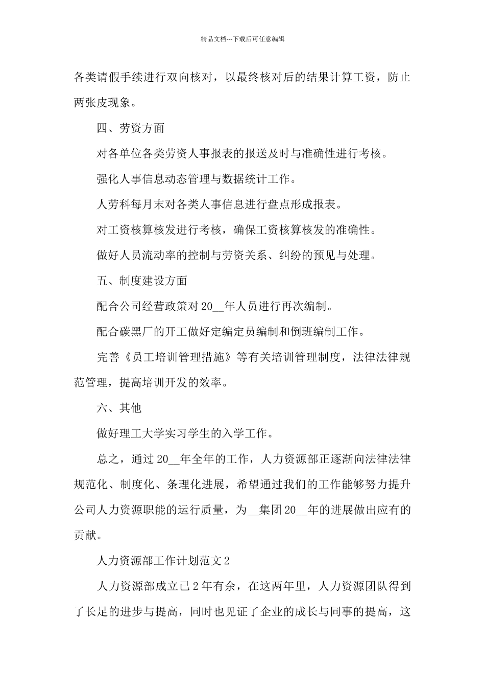 2024年人力资源部工作计划_第2页