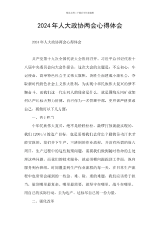 2024年人大政协两会心得体会