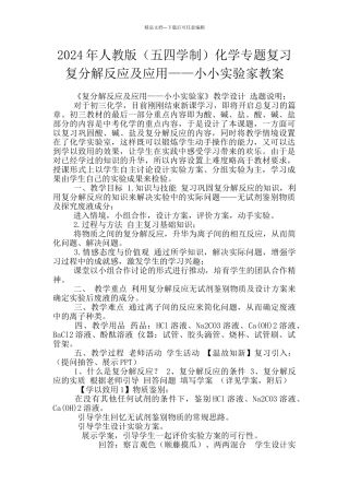 2024年人教版化学专题复习复分解反应及应用——小小实验家教案
