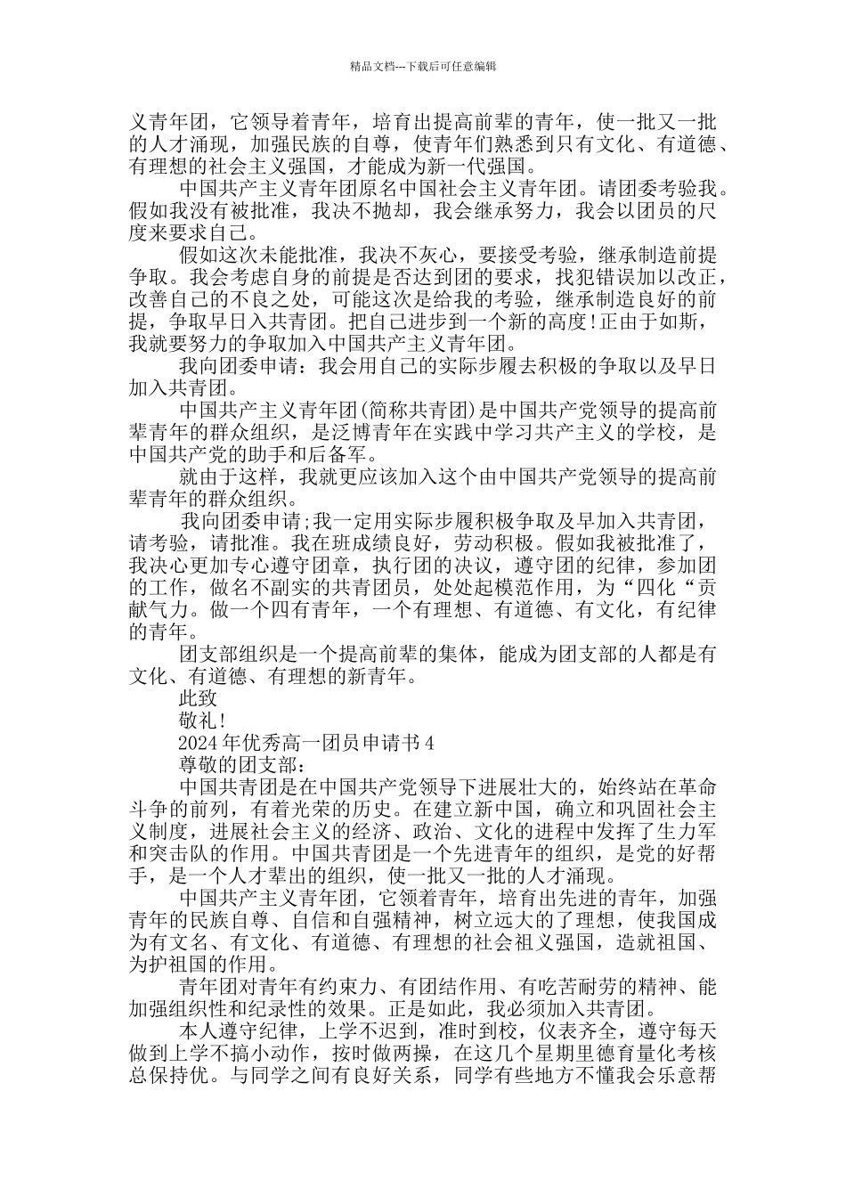 2024年优秀高一团员申请书_第3页