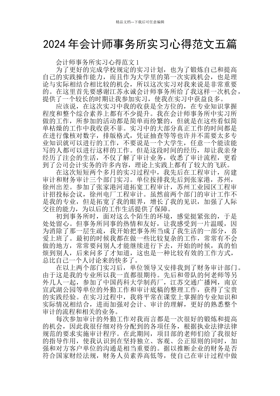 2024年会计师事务所实习心得范文五篇_第1页
