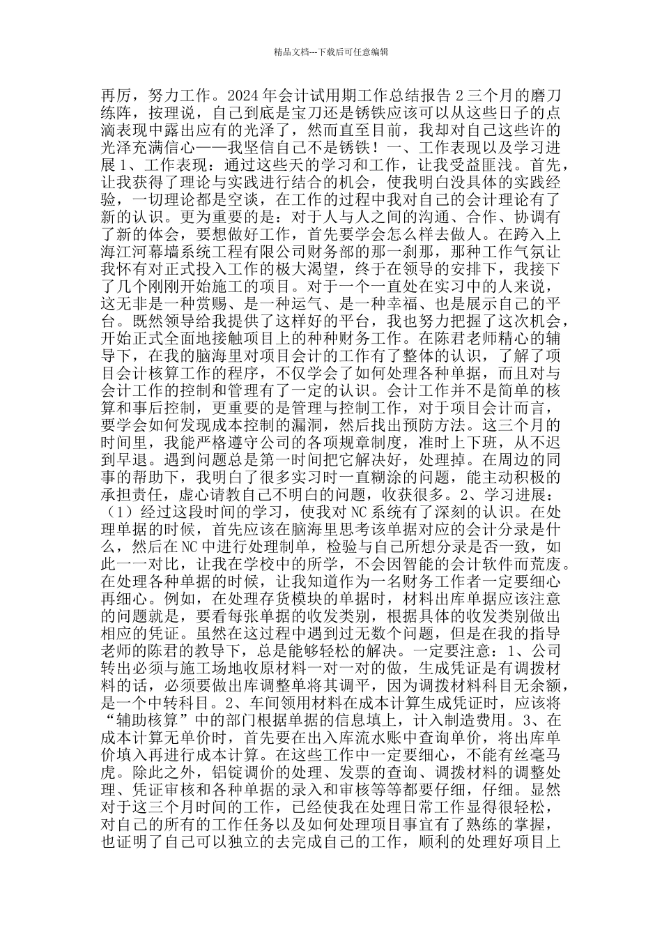 2024年会计试用期工作总结报告_第2页