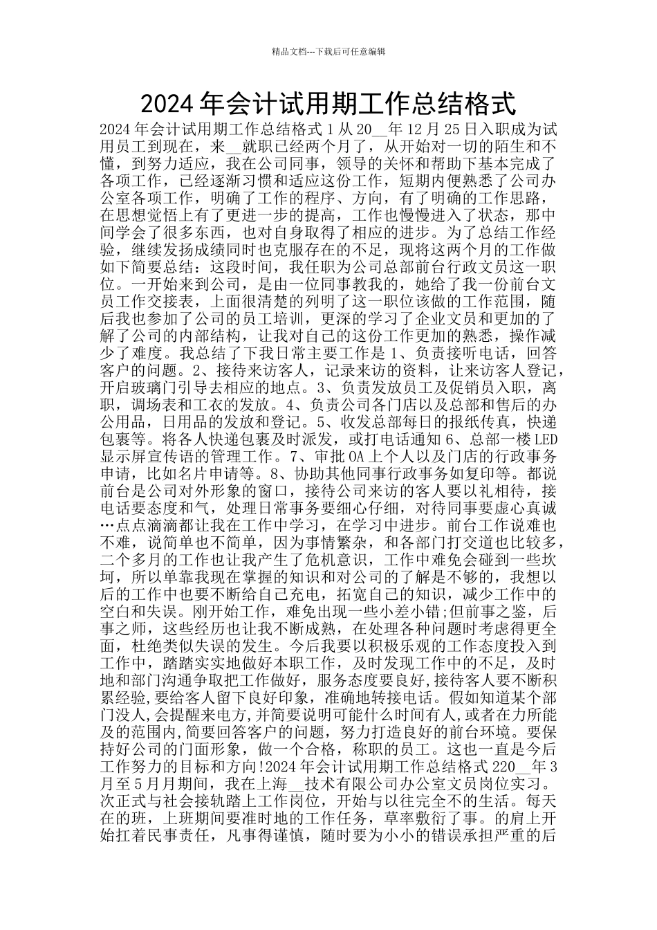 2024年会计试用期工作总结格式_第1页