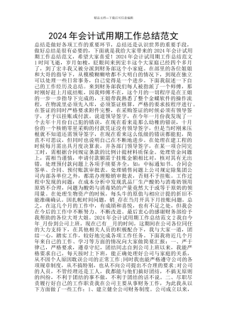 2024年会计试用期工作总结范文