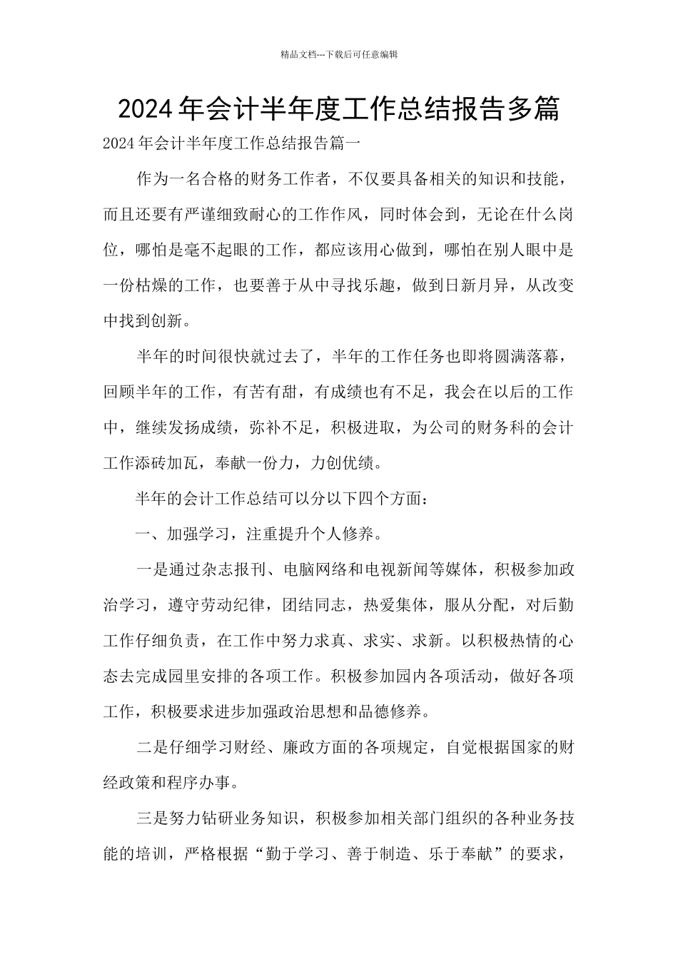 2024年会计半年度工作总结报告多篇_第1页