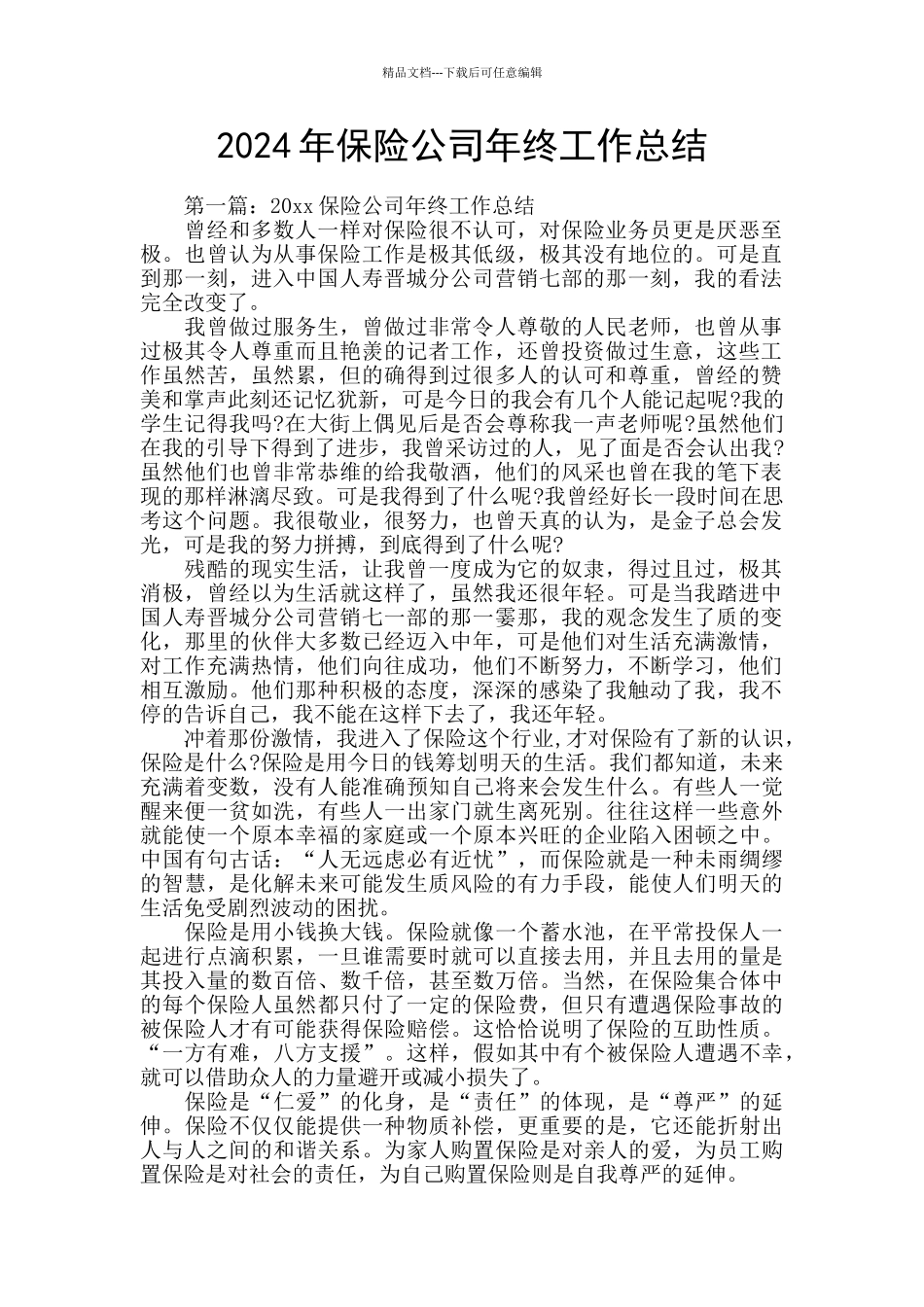 2024年保险公司年终工作总结_第1页