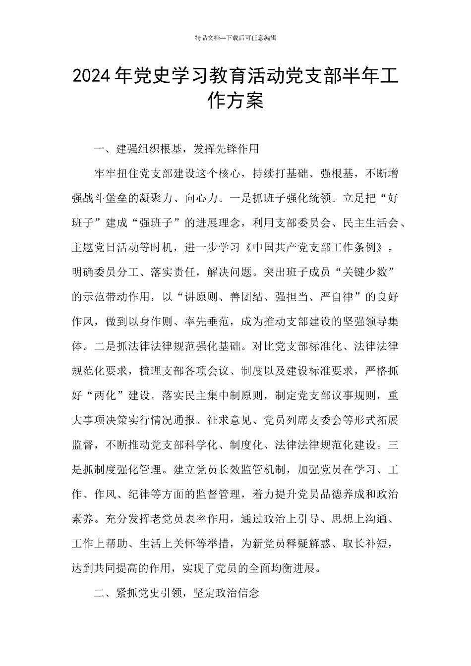 2024年党史学习教育活动党支部半年工作方案_第1页