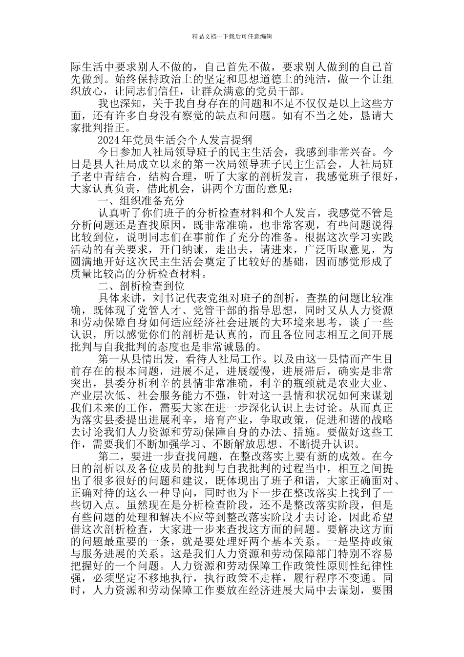 2024年党员生活会个人发言提纲_第2页