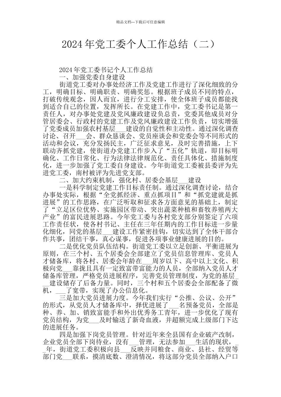 2024年党工委个人工作总结_第1页