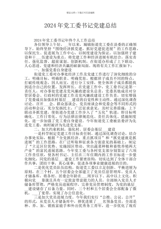 2024年党工委书记党建总结