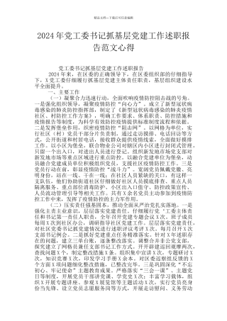 2024年党工委书记抓基层党建工作述职报告范文心得