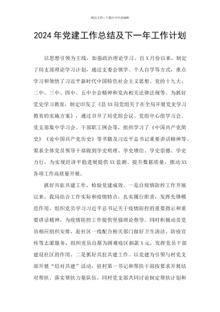 2024年党建工作总结及下一年工作计划