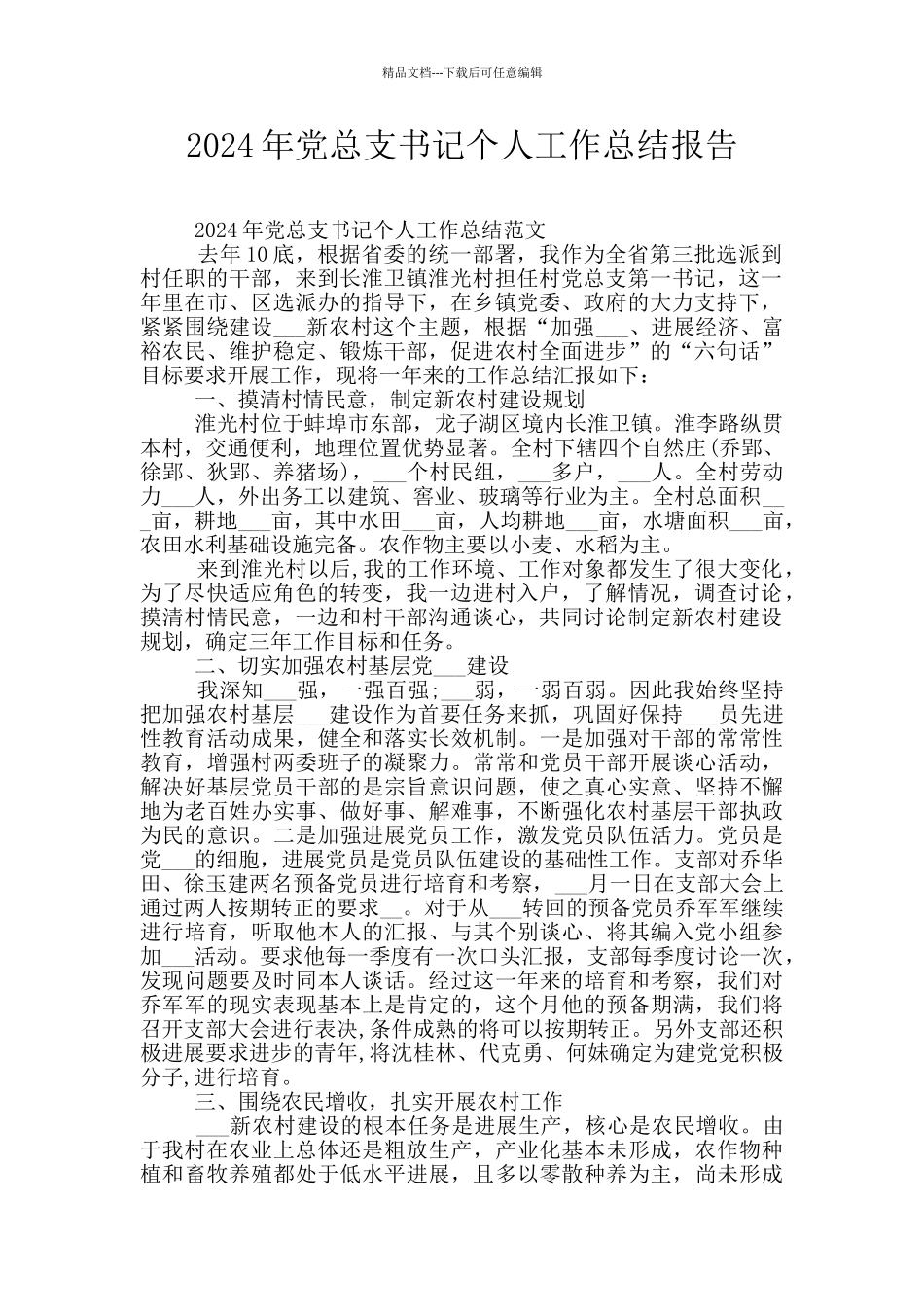 2024年党总支书记个人工作总结报告_第1页