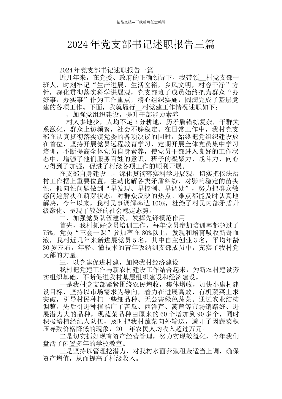 2024年党支部书记述职报告三篇_第1页