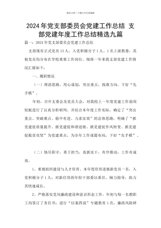 2024年党支部委员会党建工作总结