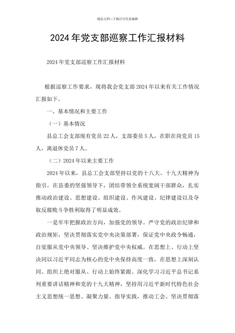 2024年党支部巡察工作汇报材料_第1页