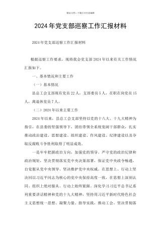 2024年党支部巡察工作汇报材料
