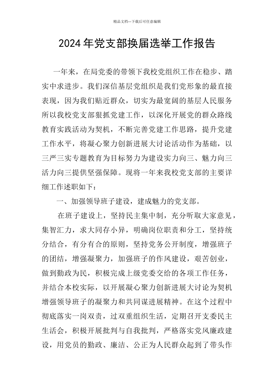 2024年党支部换届选举工作报告_第1页