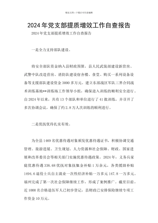 2024年党支部提质增效工作自查报告