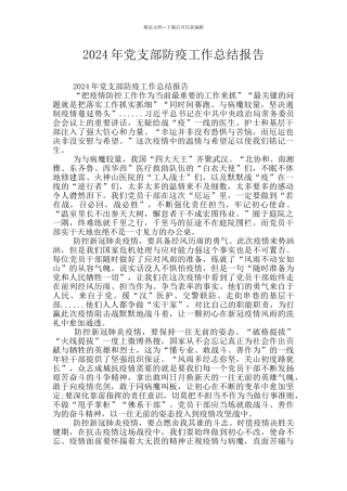 2024年党支部防疫工作总结报告