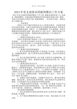 2024年党支部落实四抓两整治工作方案