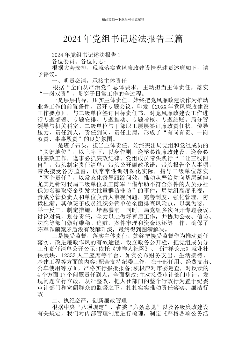 2024年党组书记述法报告三篇_第1页