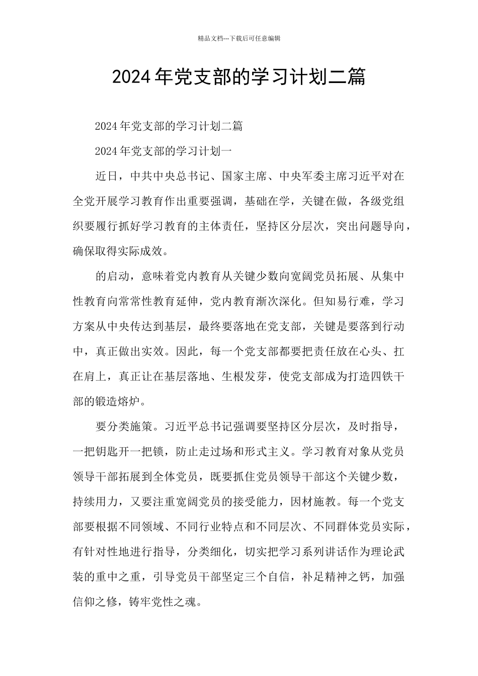 2024年党支部的学习计划二篇_第1页