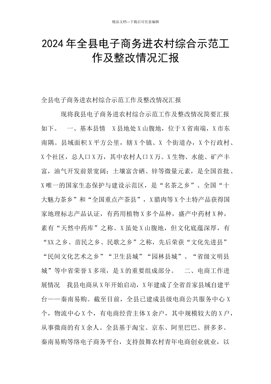 2024年全县电子商务进农村综合示范工作及整改情况汇报_第1页