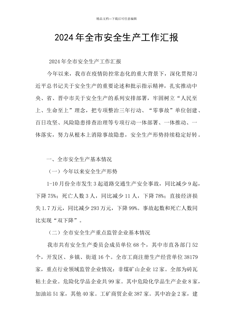 2024年全市安全生产工作汇报_第1页
