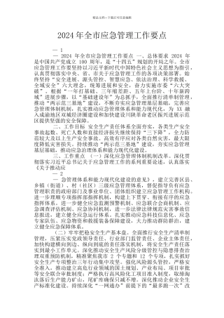 2024年全市应急管理工作要点