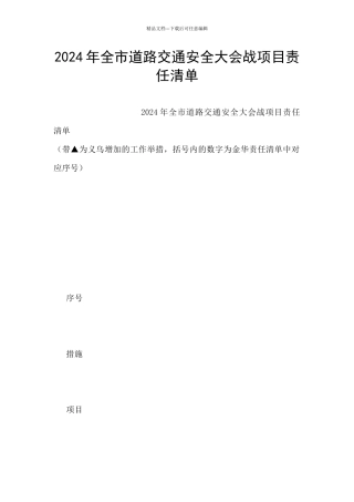 2024年全市道路交通安全大会战项目责任清单