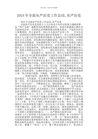 2024年全面从严治党工作总结