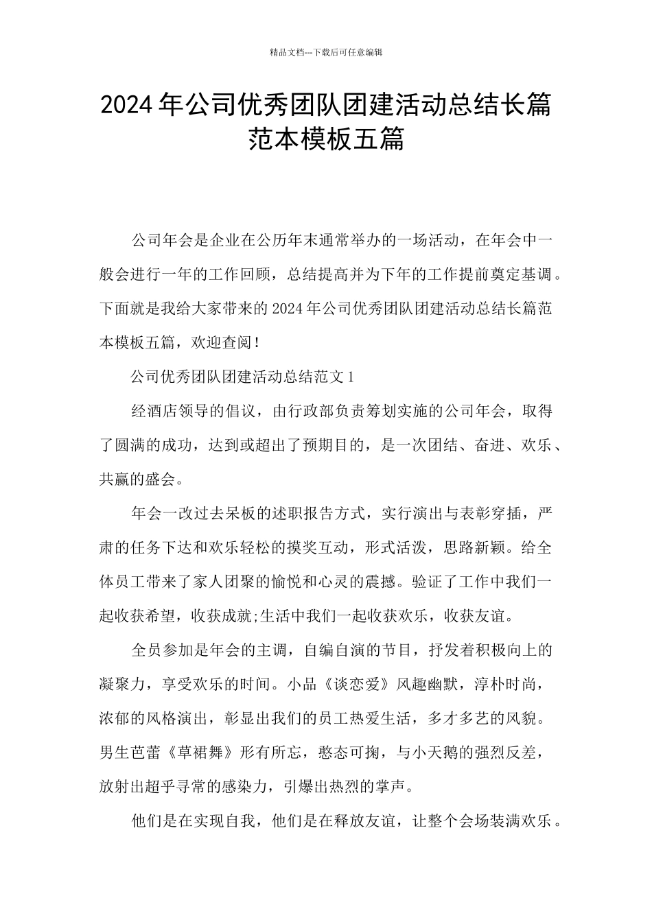 2024年公司优秀团队团建活动总结长篇范本模板五篇_第1页