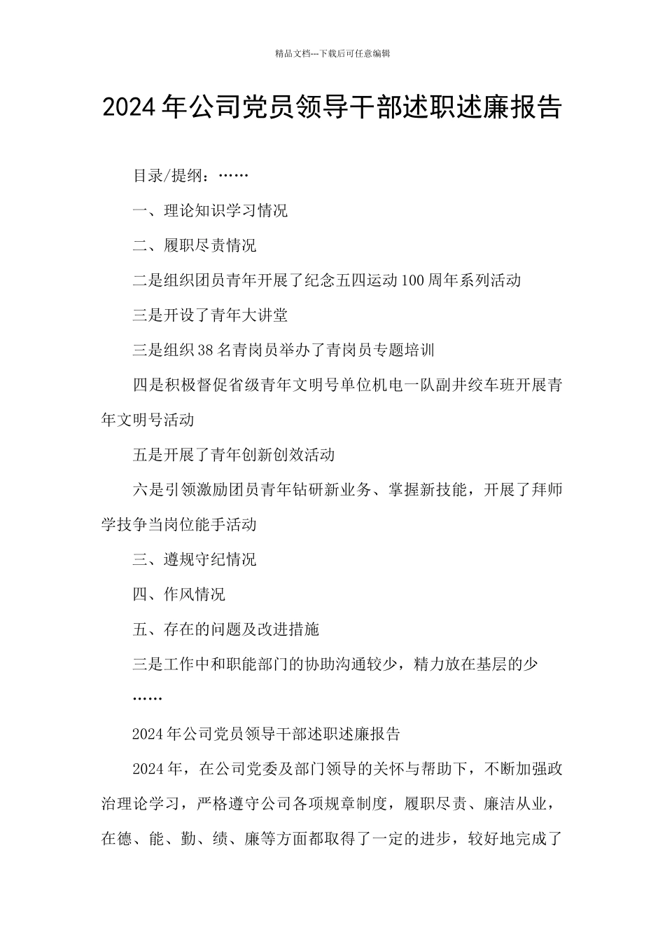 2024年公司党员领导干部述职述廉报告_第1页