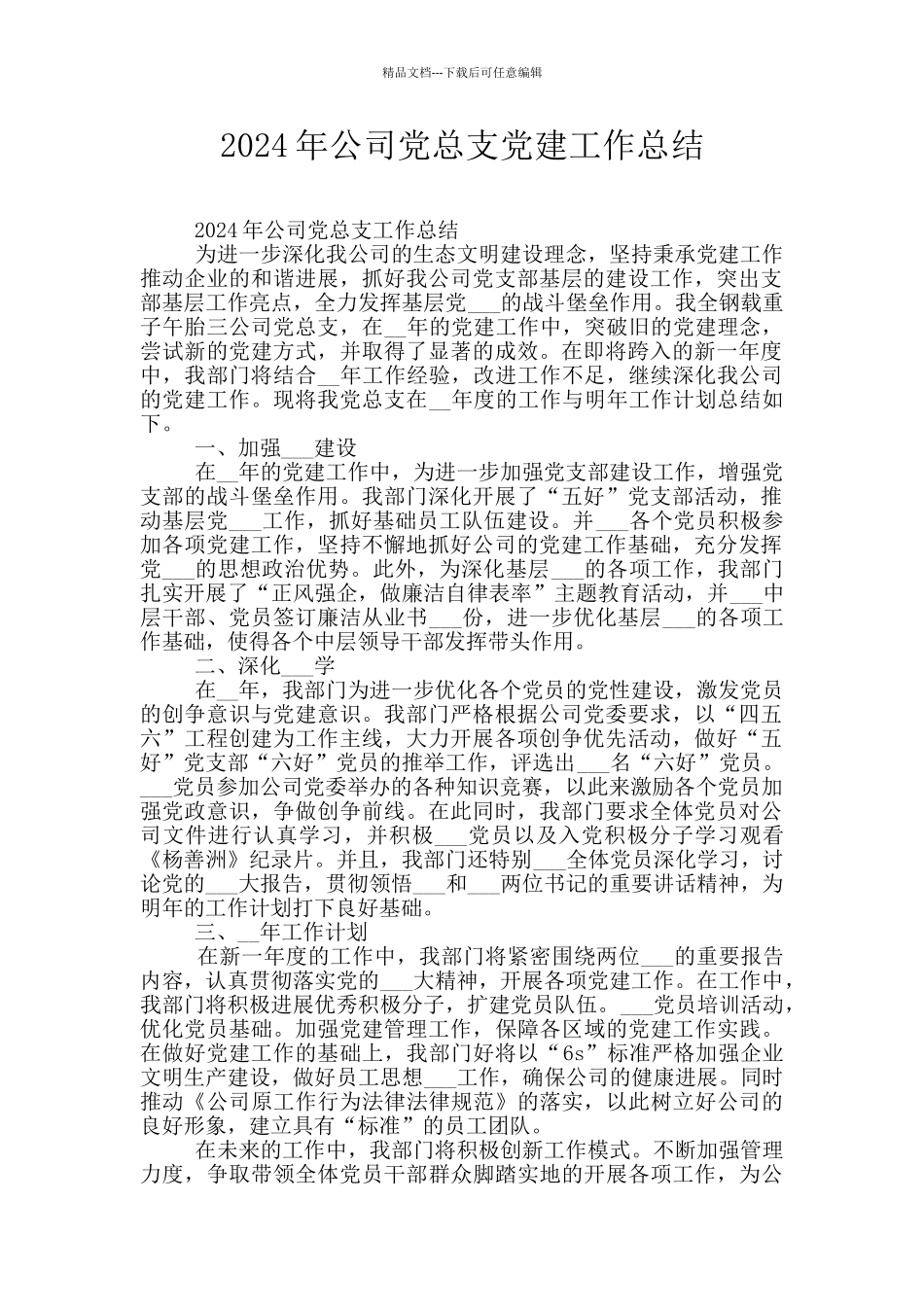 2024年公司党总支党建工作总结_第1页